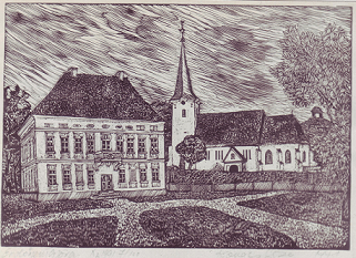 Kastély és templom - Kovács Géza rajza